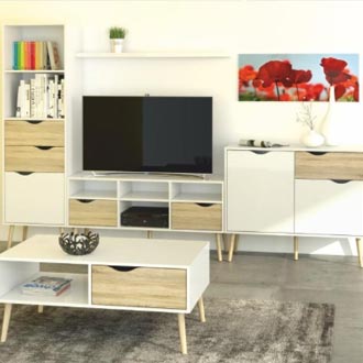 Wohnwand im skandinavischen Stil Inspiration für ein Lowboard und schöne Kommoden